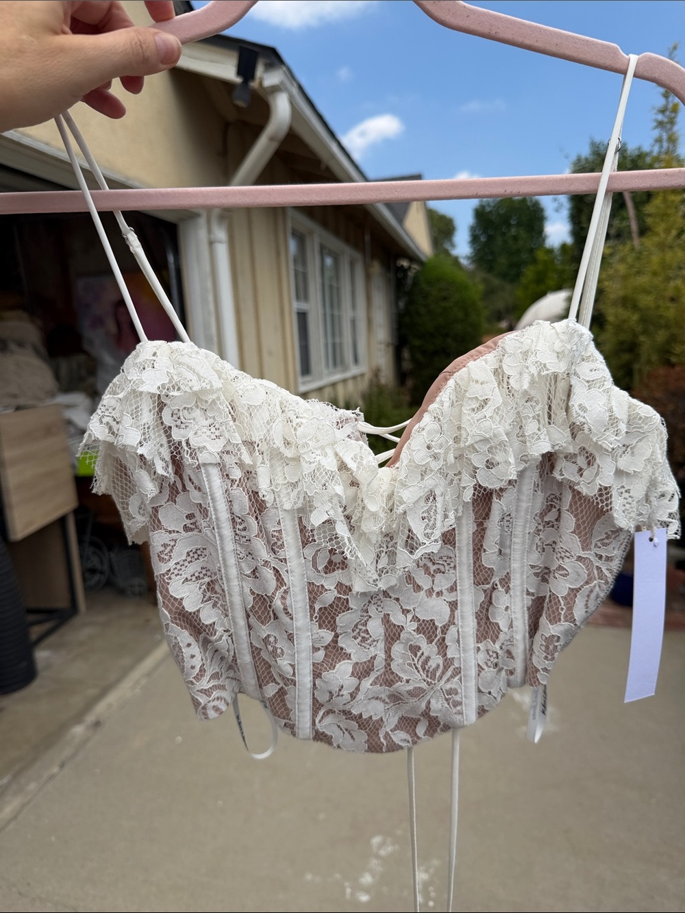 For Love And Lemons Ivory Lace Jillian bustier corset top lace up - Picture 6 of 8